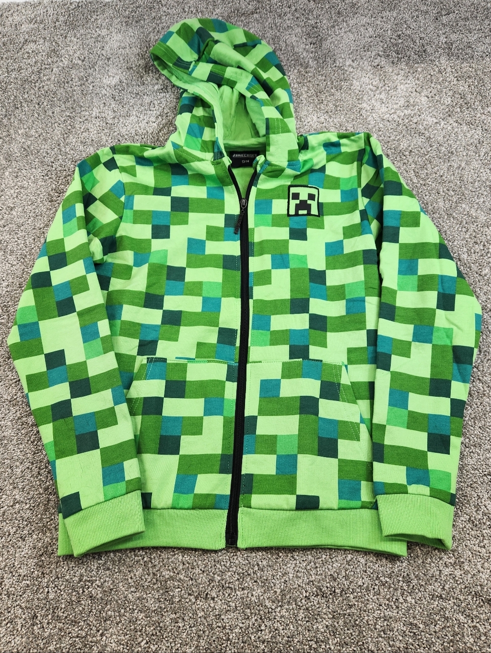 Minecraft Boys Creeper Zip-Up Hoodie Green Size 13/14